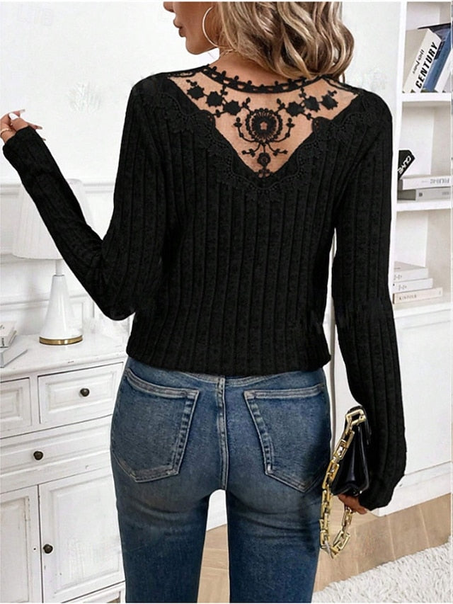 Women's Elegant Lace Tops Eyelet Blouse Fashion Modern