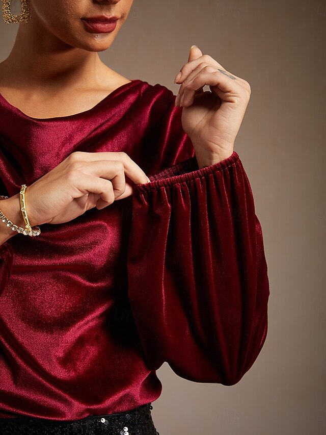 Women's Shirt Velvet Blouse Dressy Tops Elegant Cowl Neck