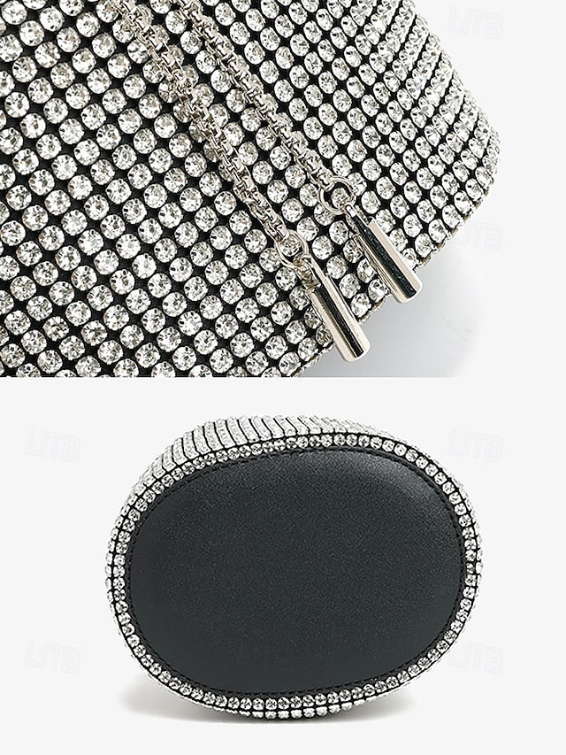 Metal with Rhinestone Sparkling Bag Silver Bucket Women's
