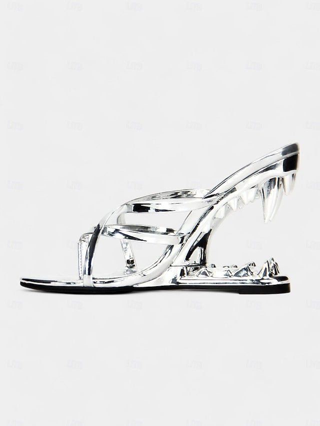 - Metallic Sculpted Design Gold Unique Heel with Sandals Flat