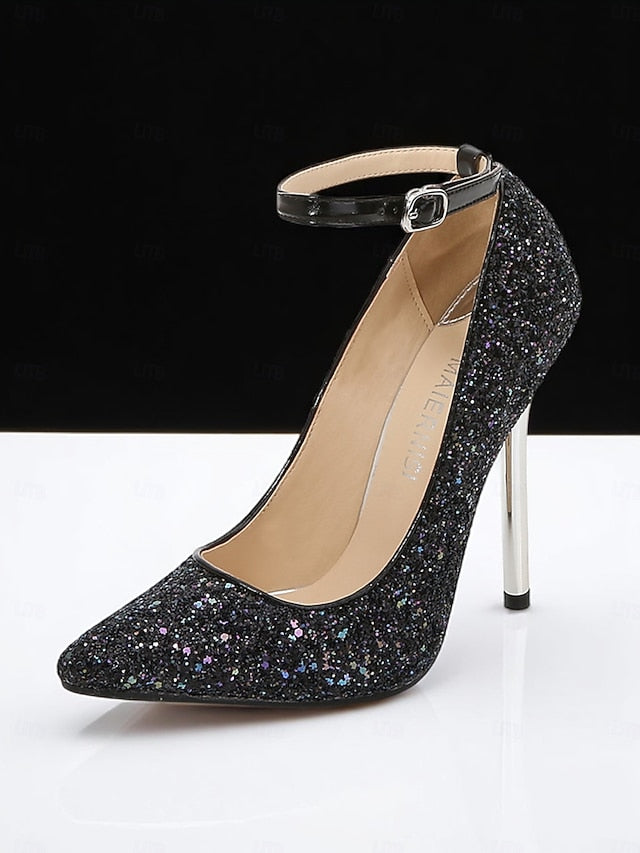 Heels Toe – Women's Gold Glitter Stiletto Pointed Sparkly