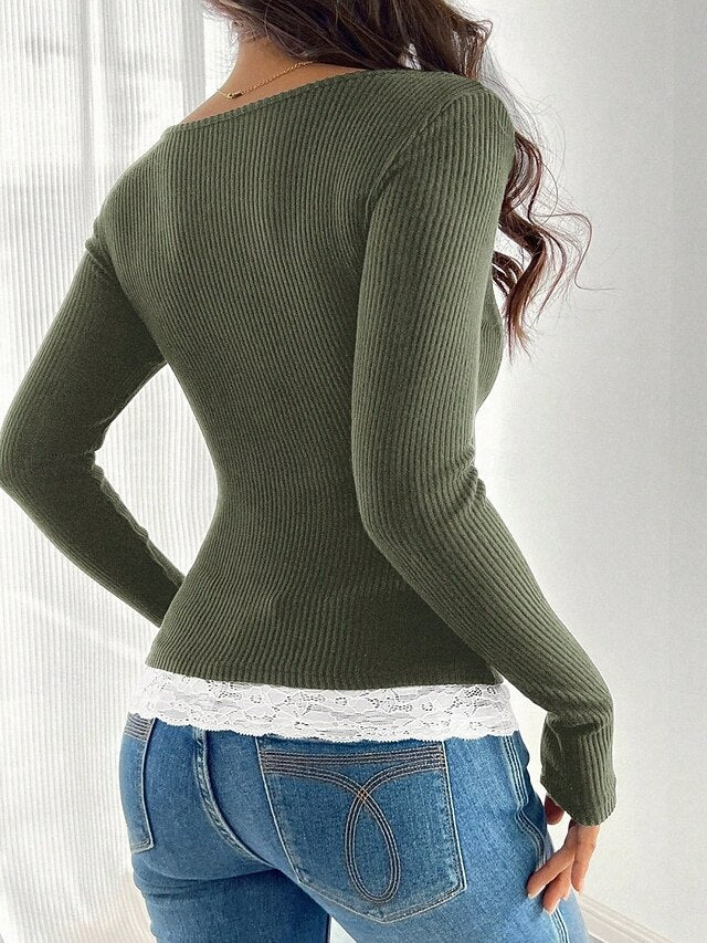 Women's T-Shirt  Solid Color Stylish Casual Long Sleeve