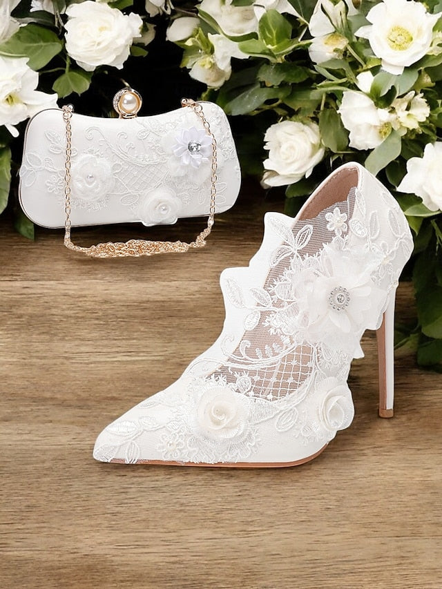 White Lace Wedding with Shoes Floral Embellishments