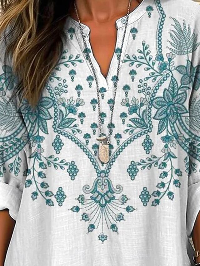 Women's Blouse Linen Like Breathable Lightweight Tunic V