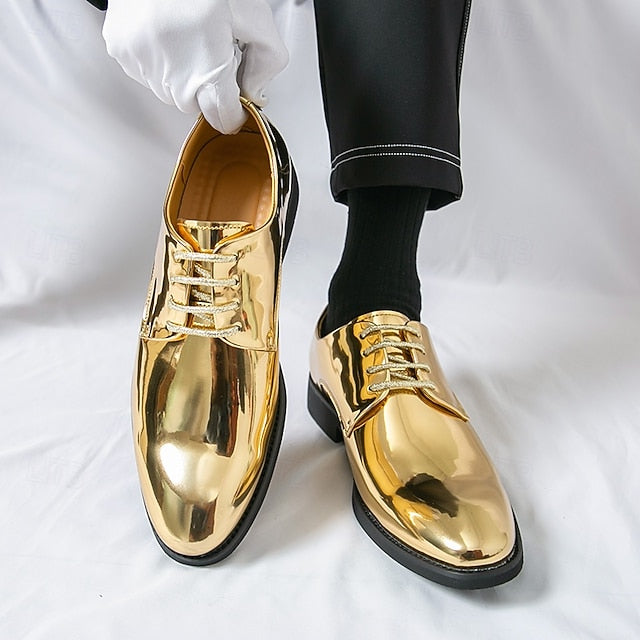 Patent Men Lace-Up – Sleek Shoes Shiny for Gold Leather