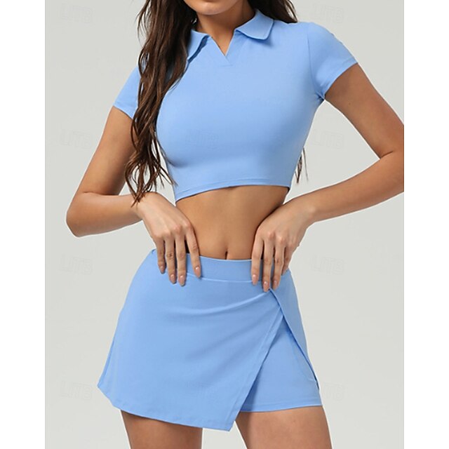 Women's Solid Colored Tennis Top Short Sleeve Crop Top