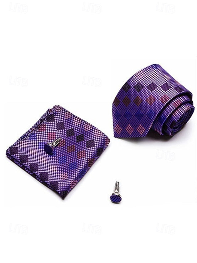 Square – Silk Checkered Set Men's Purple Tie and Pocket