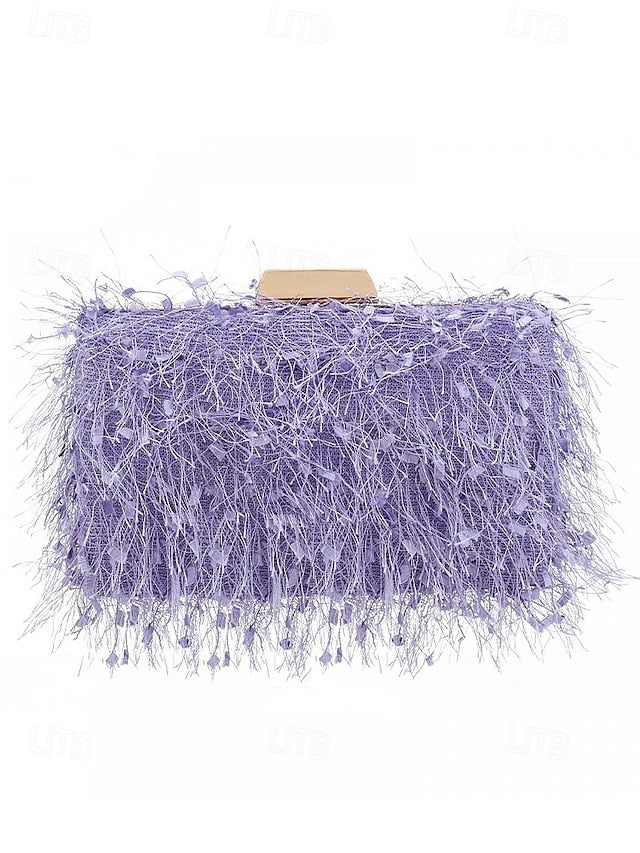 Chain Chic Strap Clutch Women's Evening with Feathered