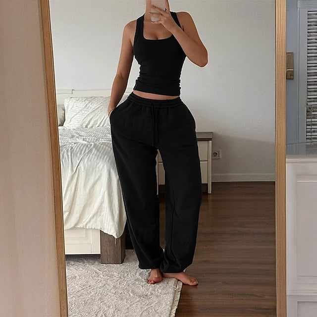 Women's Pants Sets Bolero Top Sleeveless U Neck Plain