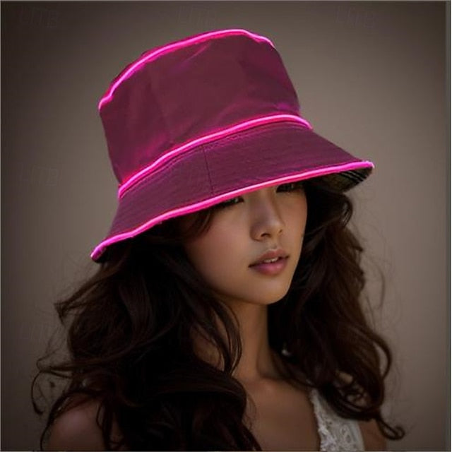 LED Luminous Fisherman Hat Men and Women Solid Color Flat Top