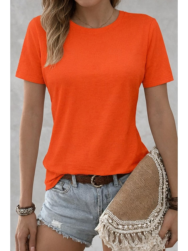 Women's T Shirt 100% Cotton Solid Color Classic Casual