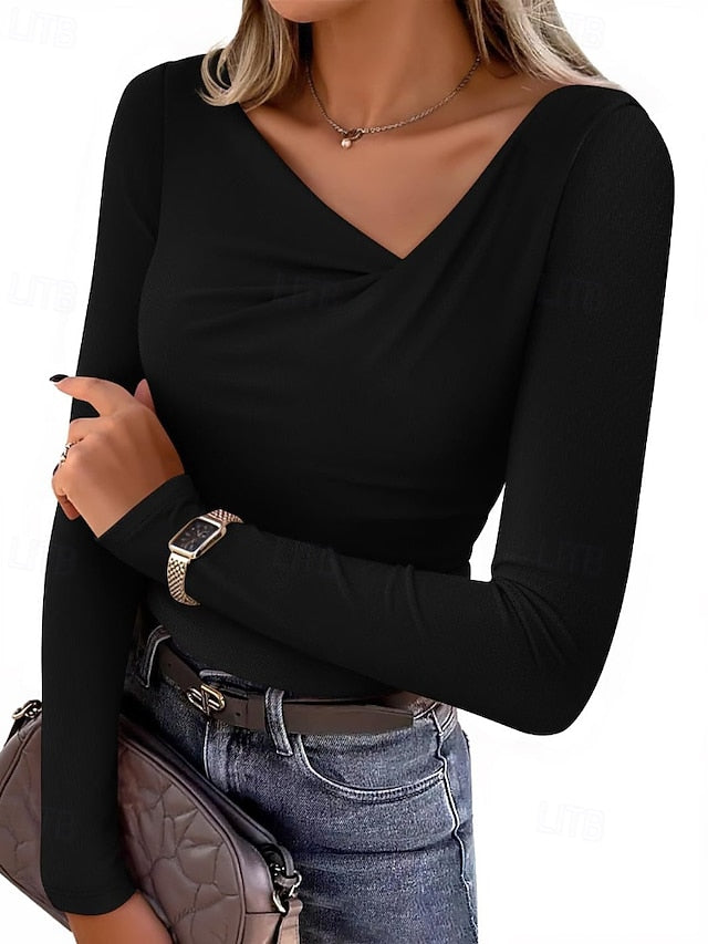 Women's Blouse Ruched Plain Casual Long Sleeve Asymmetrical