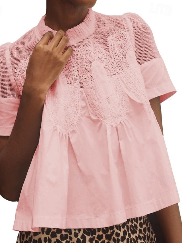 Women's Shirt Blouse Lace Plain Stylish Modern Casual Short