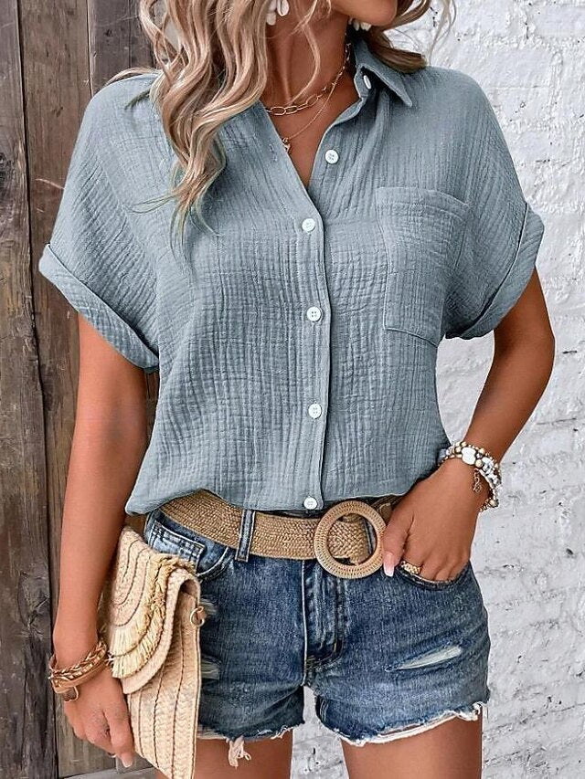 Women's Blouse V-Neck Button-Up Textured Pattern Casual
