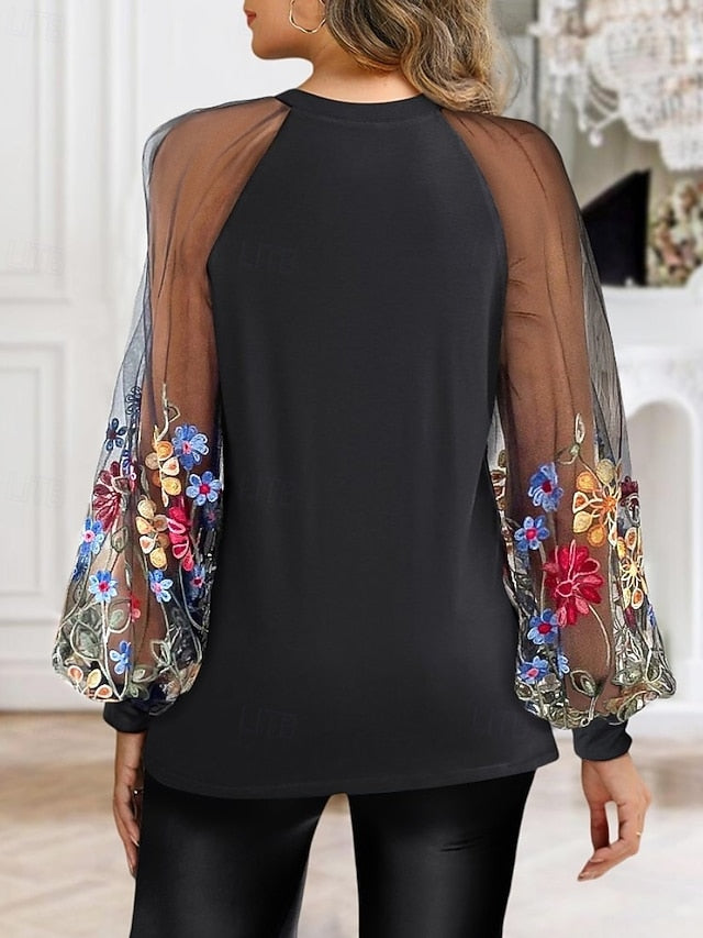 Women's Blouse Lace Print Lace Flower / Plants Elegant