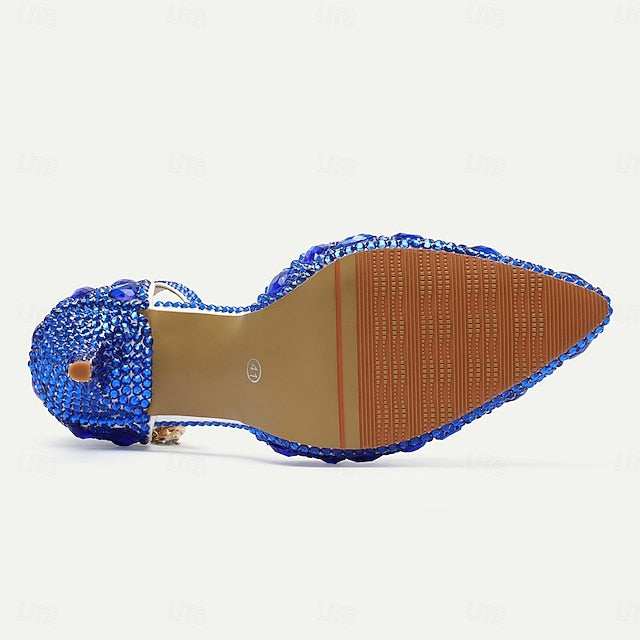 Pointed-Toe Rhinestone High Heels Women's Crystal Slingback