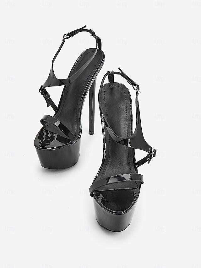 High Women's Platform Heel Black Sandals
