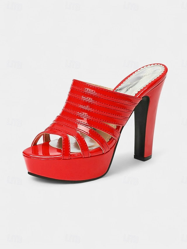 Heels Open-Toe - White Mule Strappy Platform Women's
