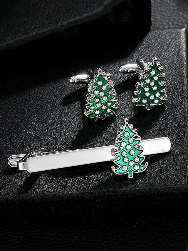 - Tie Men's Christmas and Clip Festive Tree Cufflinks Set