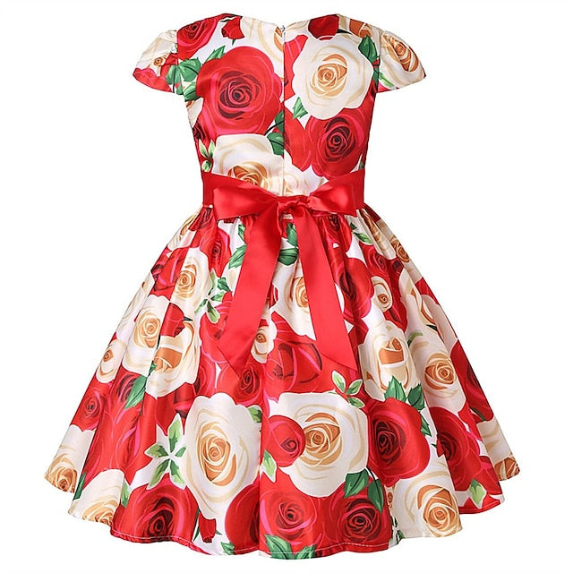 Short Flower Kids Floral Party Sleeve Dress Girls'