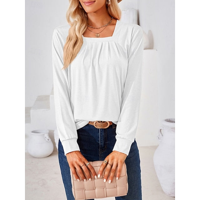 Women's Blouse Ruched Solid Color Daily Stylish Casual Long