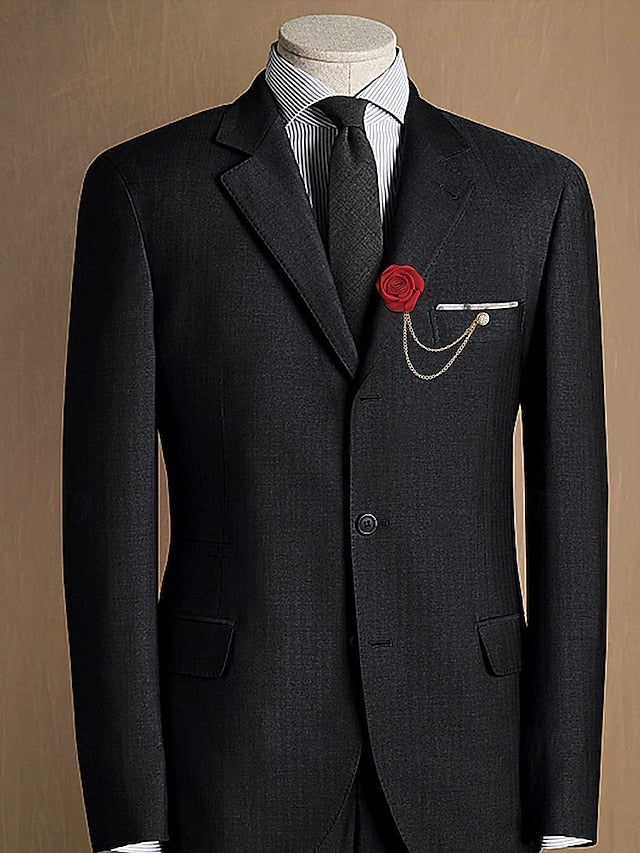 Men's Lapel Pin Rose with Chain Gold Elegant – Red