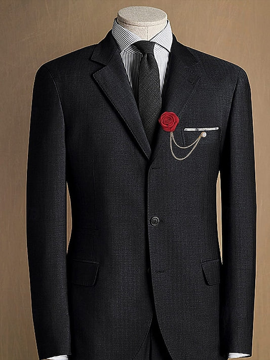 Men's Lapel Pin Rose with Chain Gold Elegant – Red