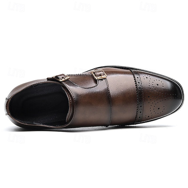 Double Strap Leather with Shoes Monk Faux Men's Brown