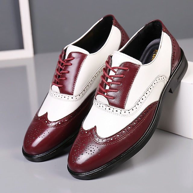 and Burgundy Shoes Wingtip Men's Oxford White Brogue