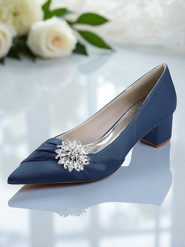 White Crystal Women's with Heel Low Block Pumps