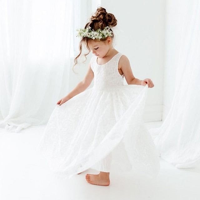 Girls' Dress Sleeveless Kids Wedding Colored Solid Party