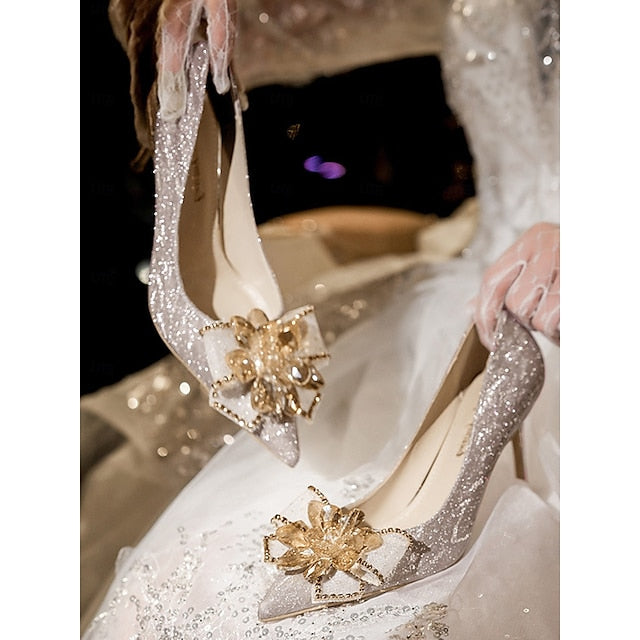 Women High Heels Sparkling Shoes for – Silver Wedding Glitter