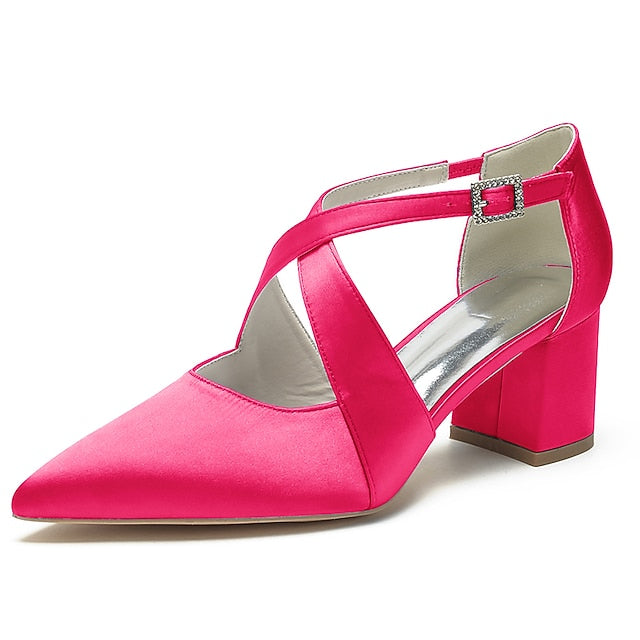 Heels Toe Satin – Pointed Women's Elegant Block White
