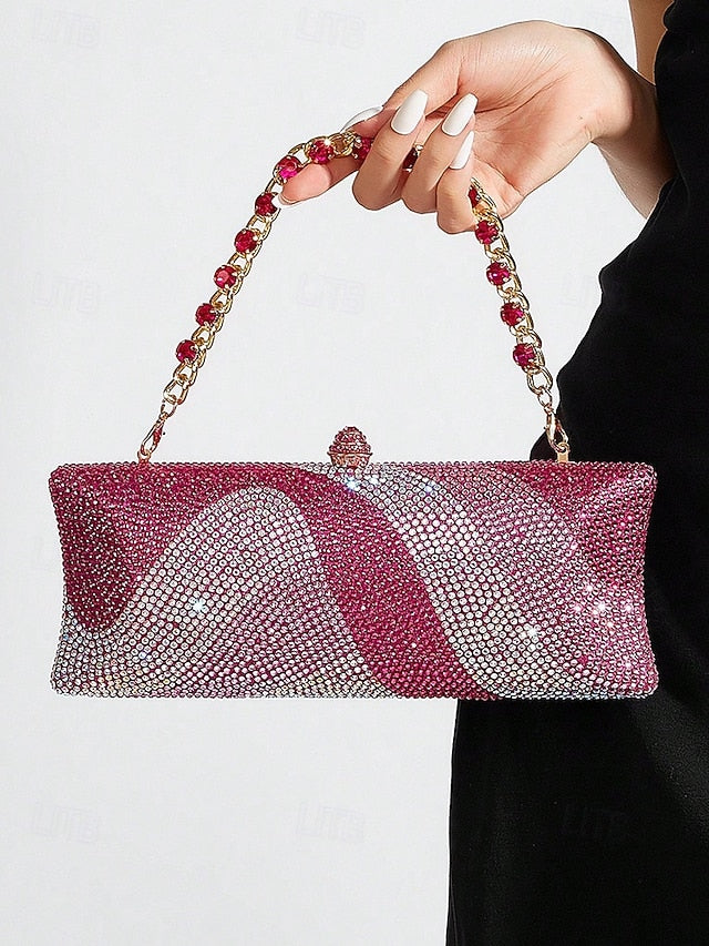 Women's Crystal Evening Chain Bag with Clutch Strap