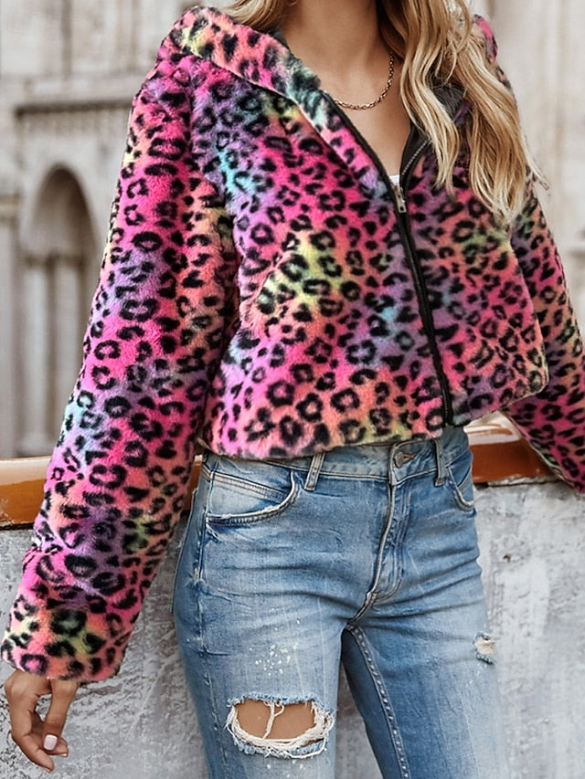 Fur Women's Coat Warm Faux Hoodie Comfortable Jacket