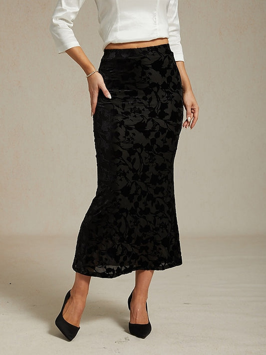 Women's Elegant Vintage Maxi High Waist Skirts Stretchy