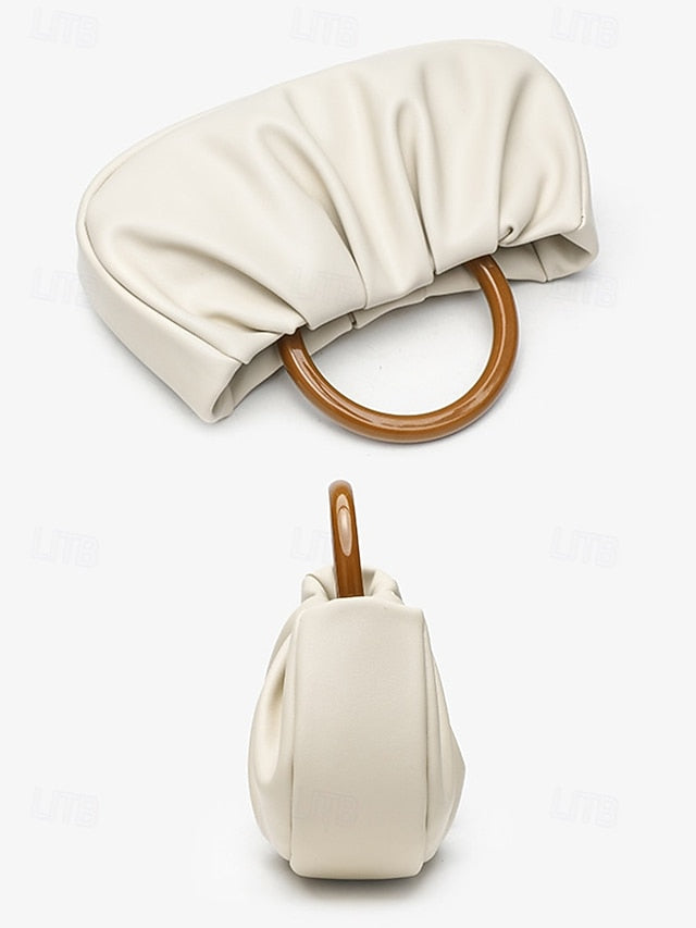 Tote with Pleated Faux Acrylic Clutch Leather Women's Bag