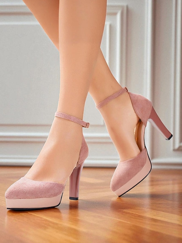 Platform Ankle Burgundy Heel Women's 1950s High Strap Suede