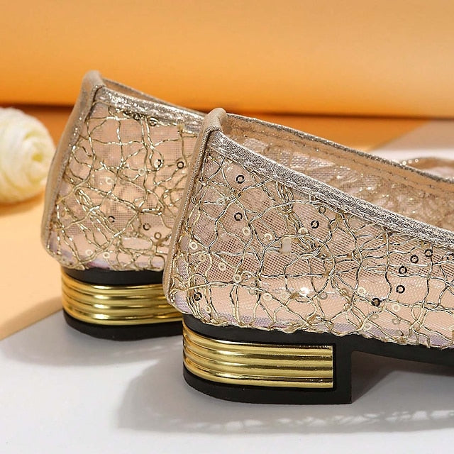 Women's Elegant Sequin Silver Ballet – Mesh Flats