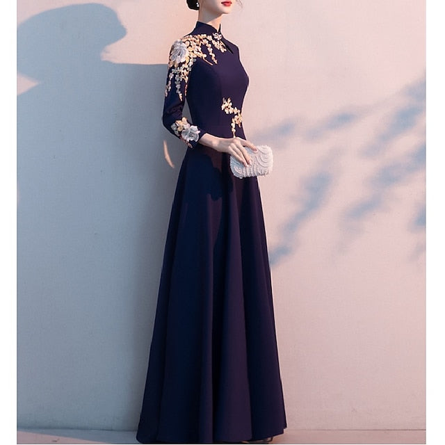 Neck Elegant Floor High Simple the of A-Line Mother Bride Dress