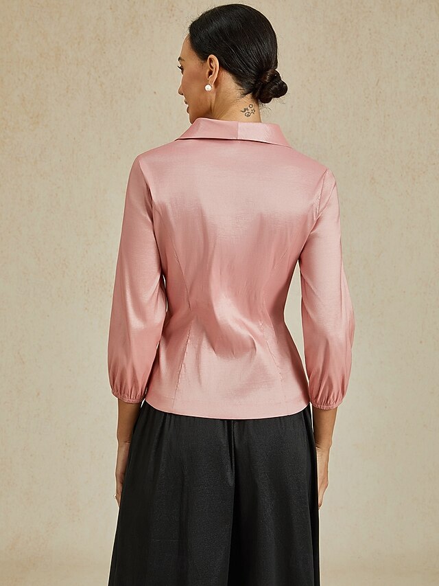 Women's With Belt Solid Color Stylish Turndown Dusty Rose