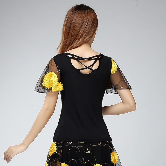 Latin Dance Ballroom Dance Top Embroidery Ruching Paillette