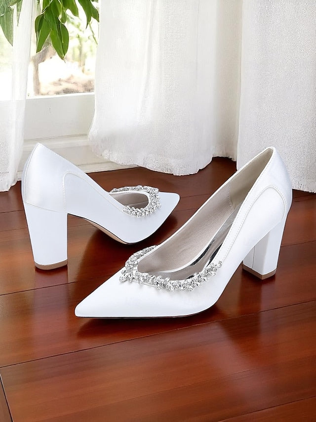 Heel Satin Pumps Block Women's Wedding Pink