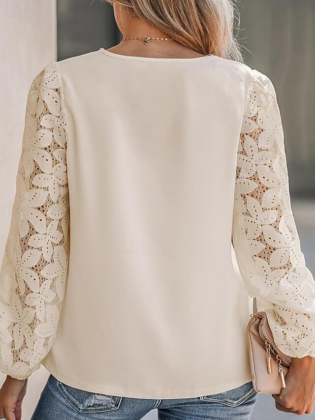 Women's Lace Shirt Blouse Lace Patchwork Plain Stylish