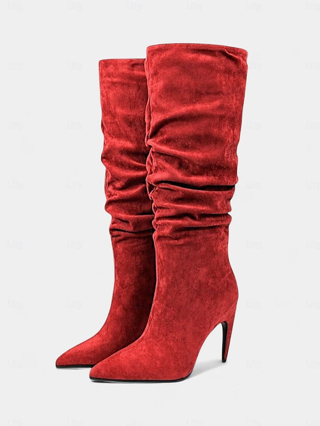 Boots Slouch Toe Velvet Women's Knee Green - High Pointed