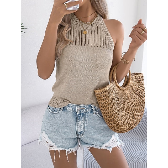 Women's Sweater Sweater Vest Casual Soft Pure Color Crochet
