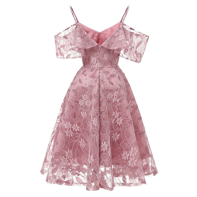 A-Line Knee Length Prom Dresses Elegant Vintage Short Sleeve V