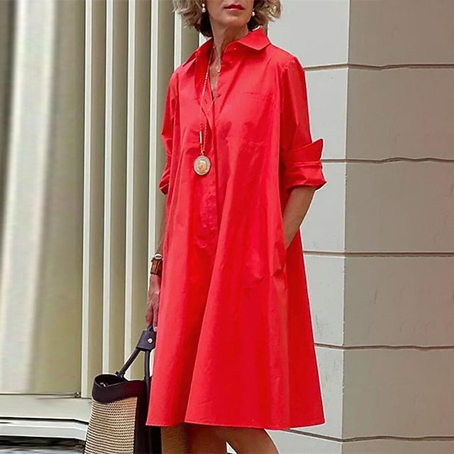 Women's Shirt Dress Casual Dress Shift Dress Pure Color
