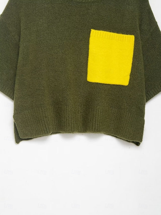 Women's Knit Tee Tee Top Pocket Fuzzy Side Split Solid