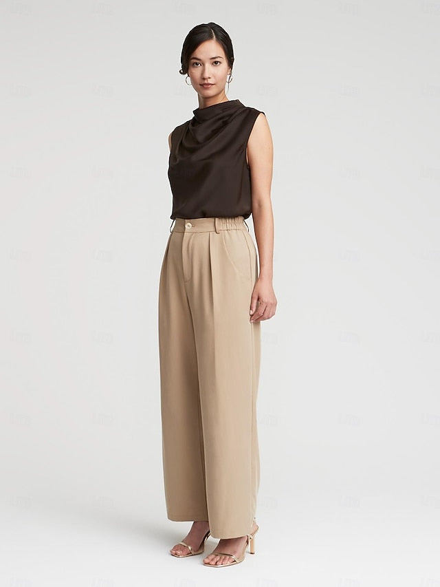 High Rise Elastic Waist Straight Pants